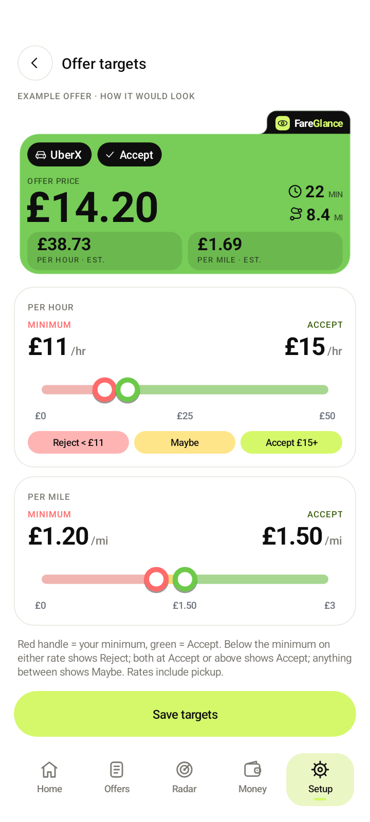 FareGlance screen